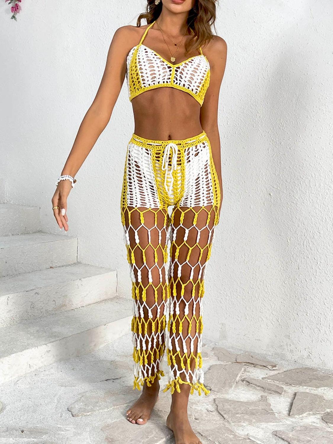 Cutout Halter Neck Top and Pants Two-Piece Swim Set Carauana Store
