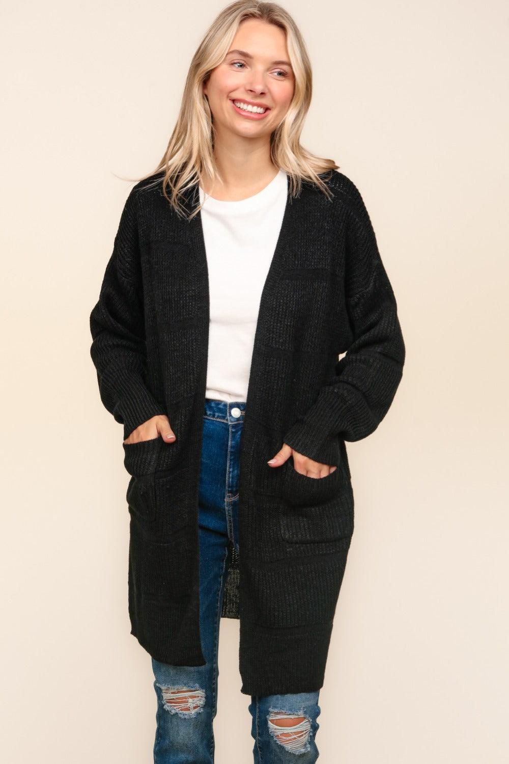 Haptics Stripe Textured Open Front Cardigan with Pockets Carauana Store