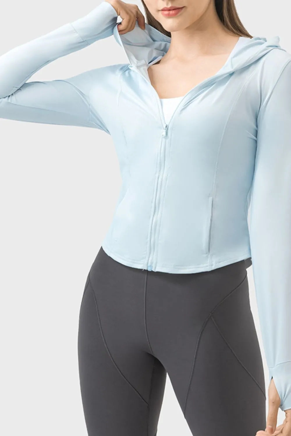 Millennia Pocketed Zip Up Hooded Long Sleeve Active Outerwear Carauana Store