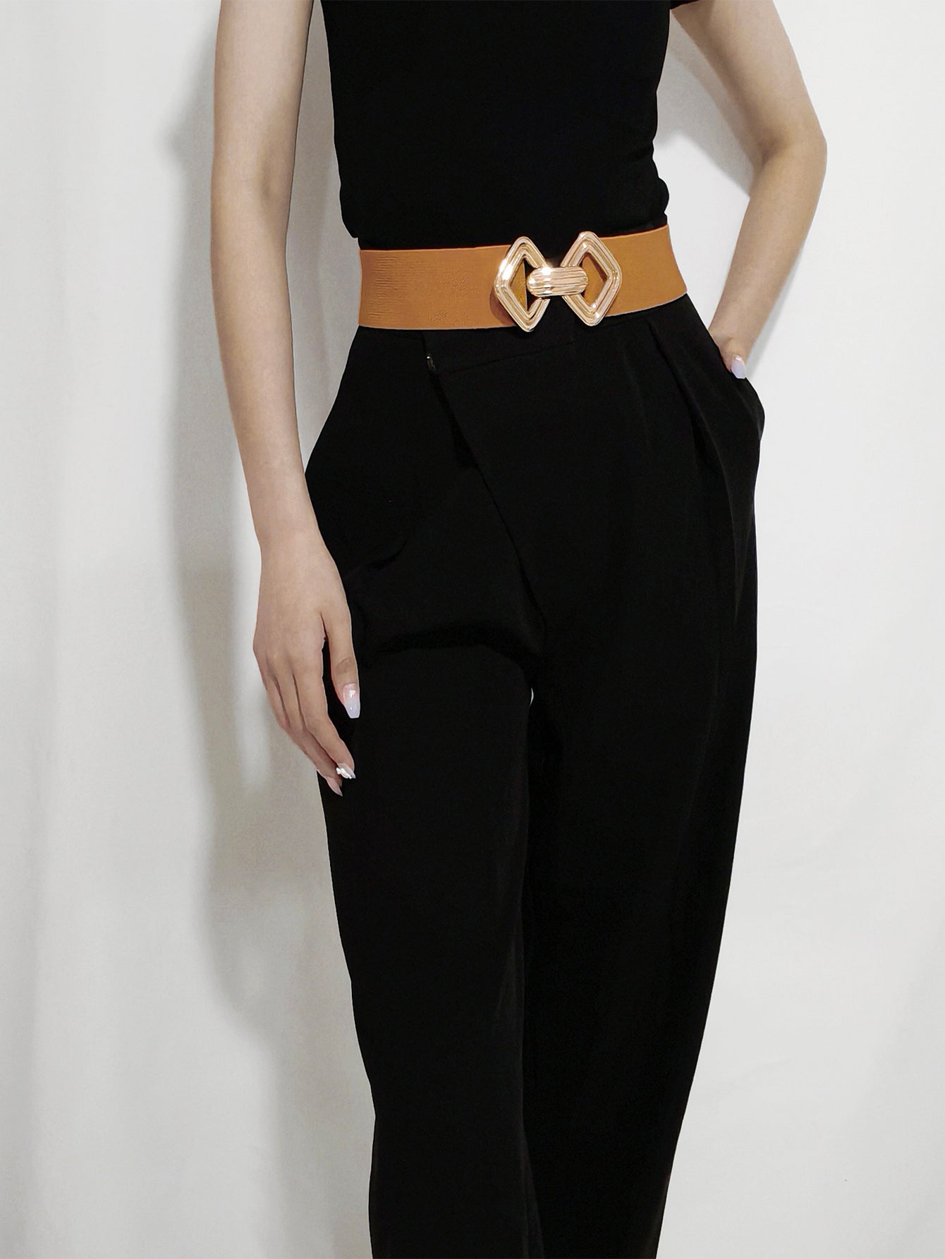 Geometric Buckle Elastic Wide Belt Carauana Store
