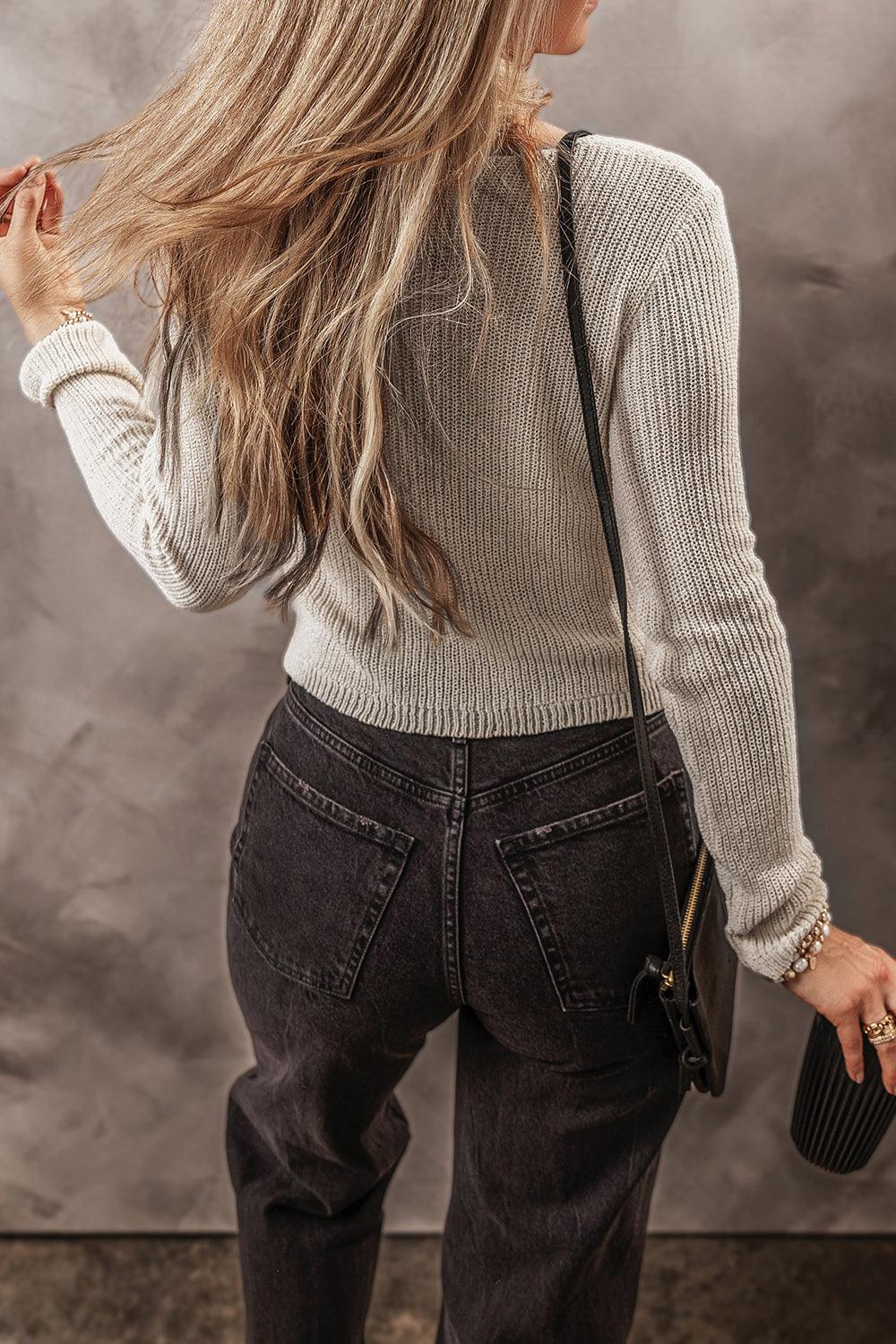 V-Neck Long Sleeve Cropped Cardigan Carauana Store