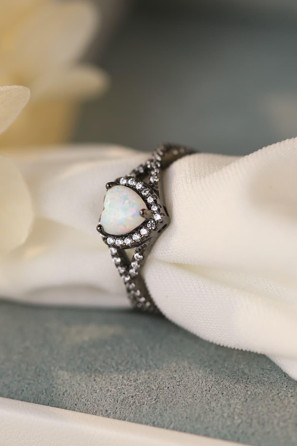 Opal Heart Black Gold-Plated Ring Carauana Store