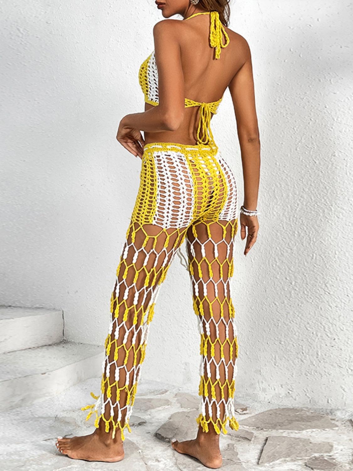 Cutout Halter Neck Top and Pants Two-Piece Swim Set Carauana Store