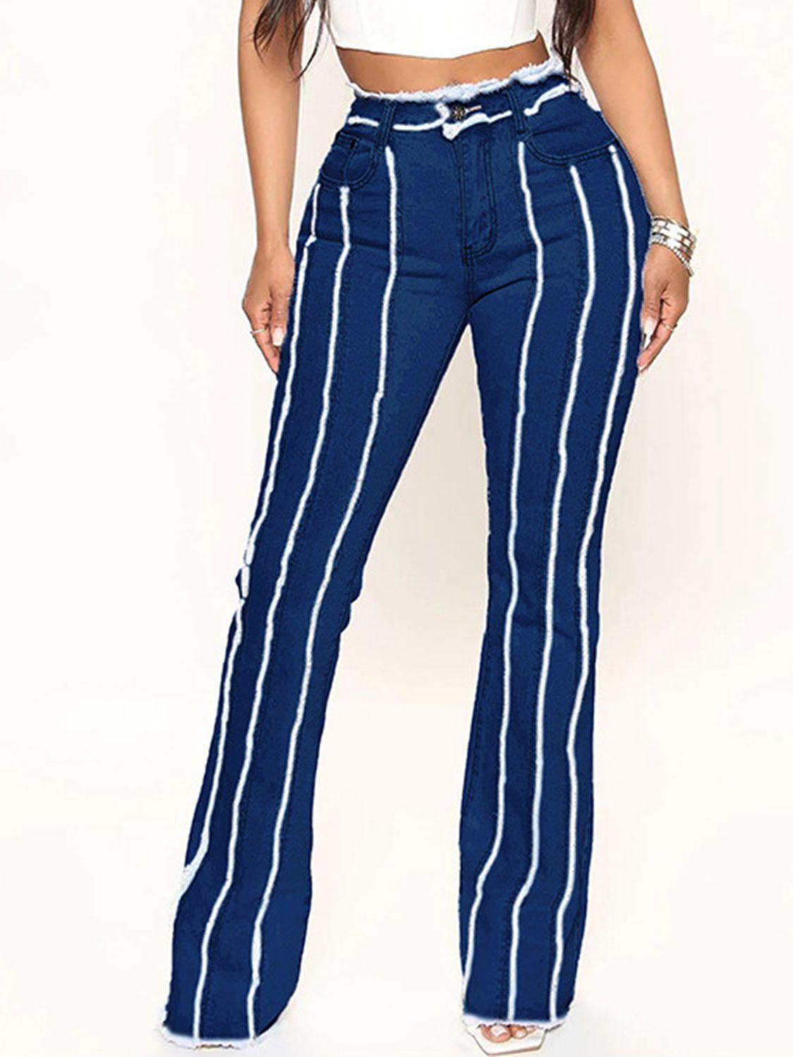 Striped Raw Hem Jeans Carauana Store