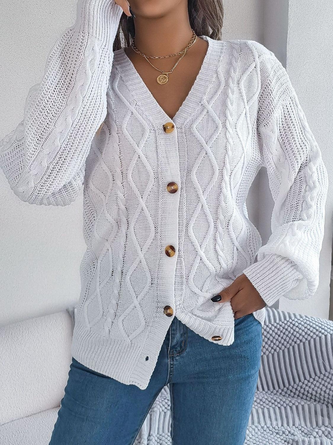 Cable-Knit Long Sleeve Cardigan Carauana Store
