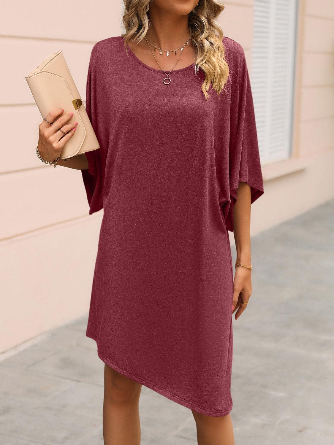 Round Neck Three-Quarter Sleeve Tee Dress Carauana Store