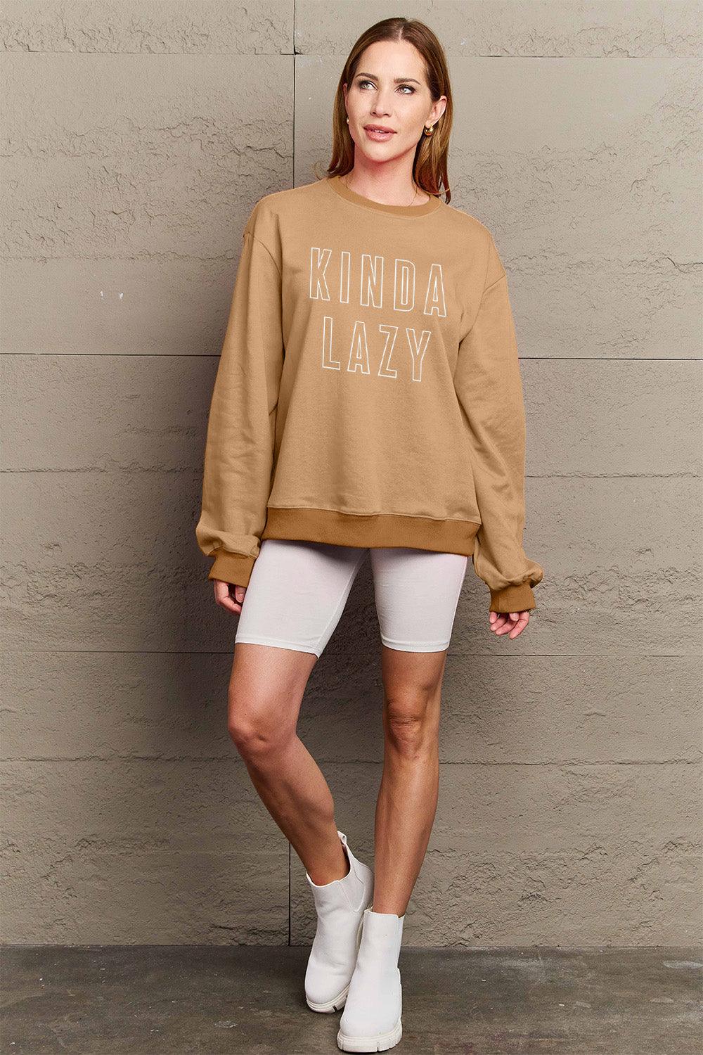 Simply Love Full Size KINDA LAZY Round Neck Sweatshirt Carauana Store
