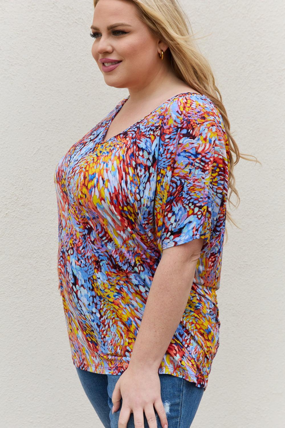 Be Stage Full Size Printed Dolman Flowy Top Carauana Store