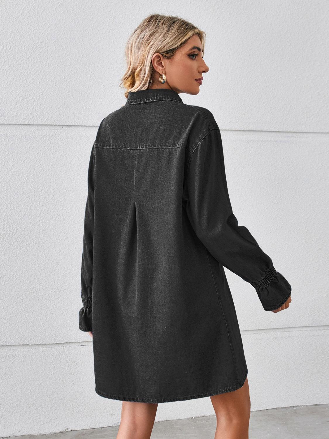 Pocketed Dropped Shoulder Mini Denim Dress Carauana Store