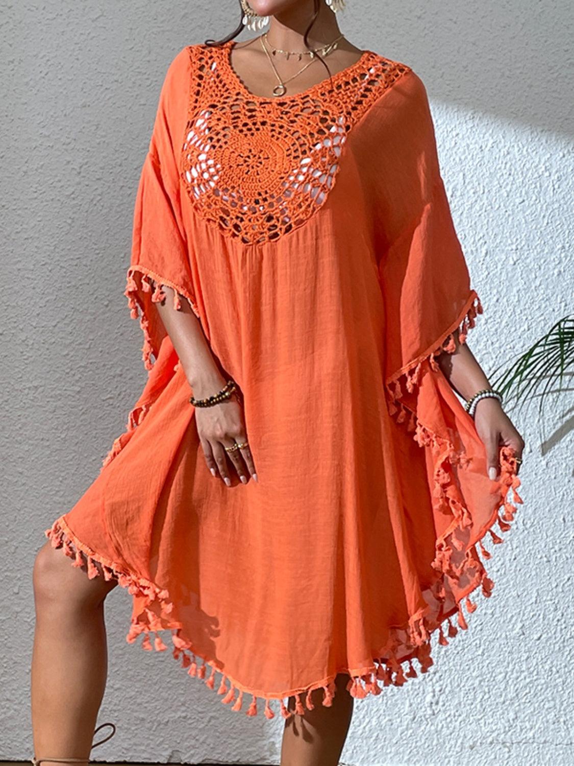 Tassel Cutout Scoop Neck Cover-Up Dress Carauana Store