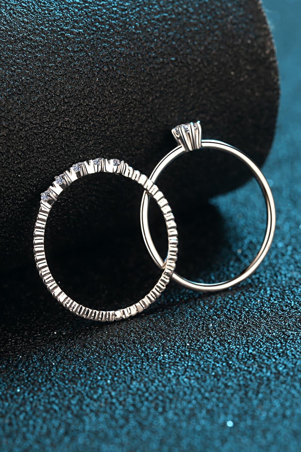 Moissanite 925 Sterling Silver Two-Piece Ring Set Carauana Store