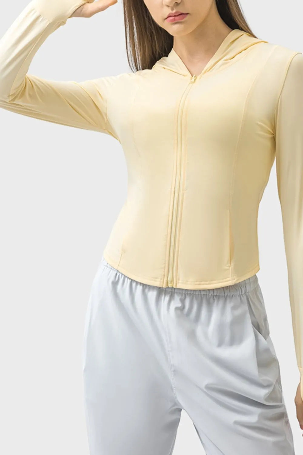 Millennia Pocketed Zip Up Hooded Long Sleeve Active Outerwear Carauana Store