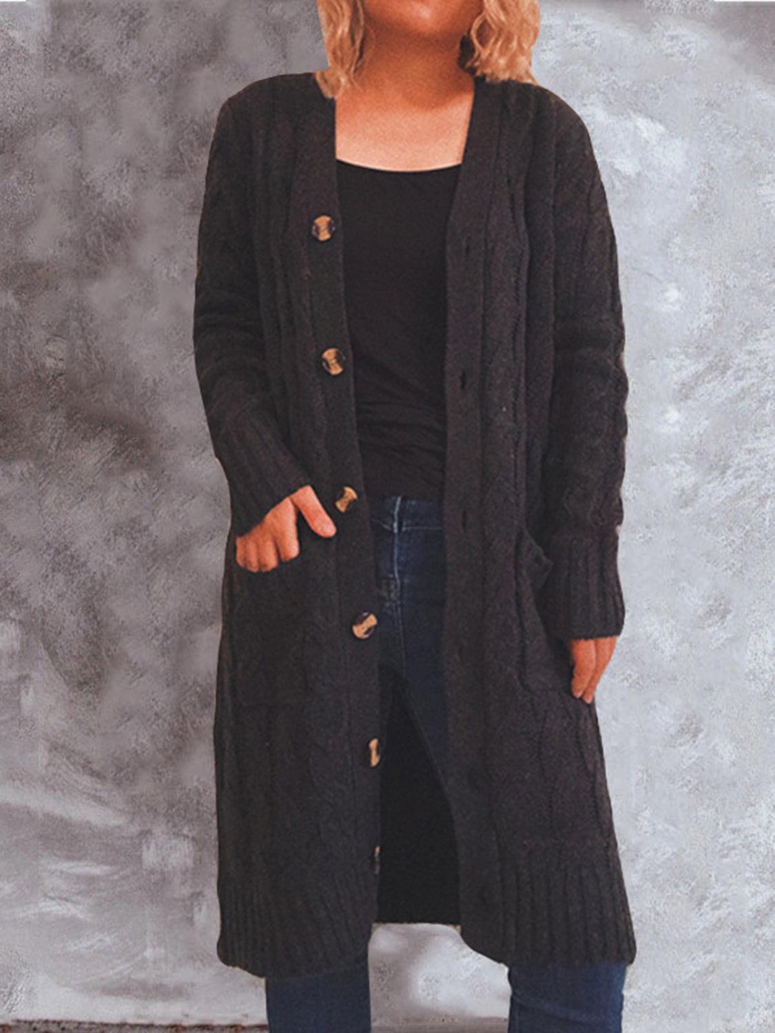 Button Up Cable-Knit Cardigan with Pockets Carauana Store