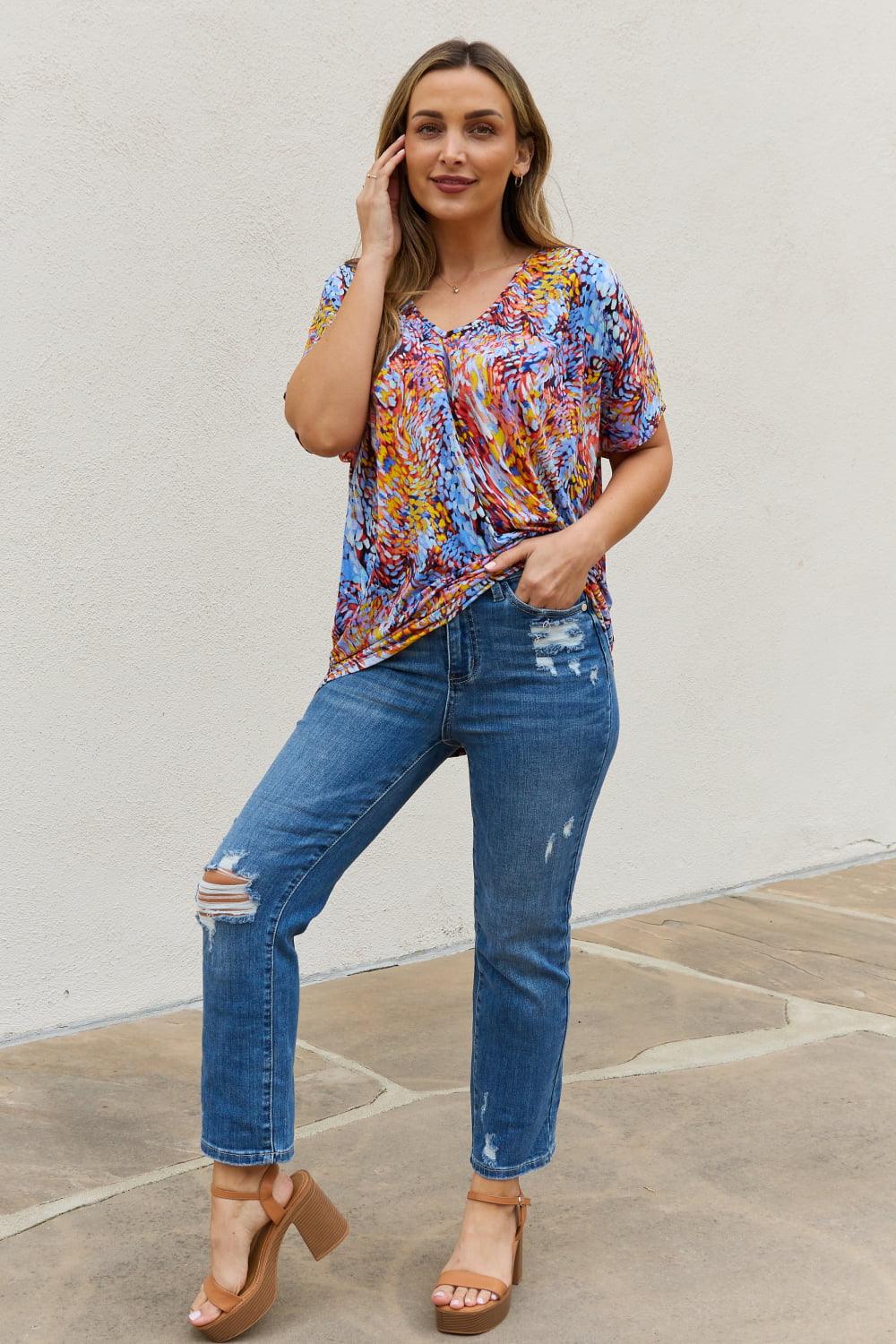 Be Stage Full Size Printed Dolman Flowy Top Carauana Store