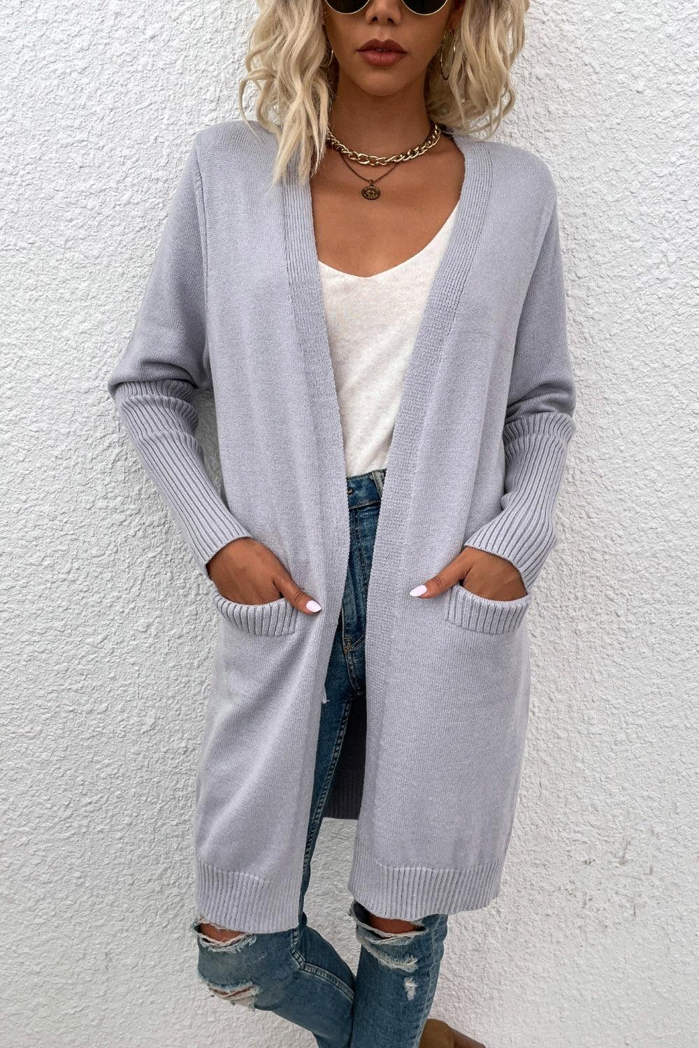 Open Front Long Sleeve Cardigan with Pockets Carauana Store