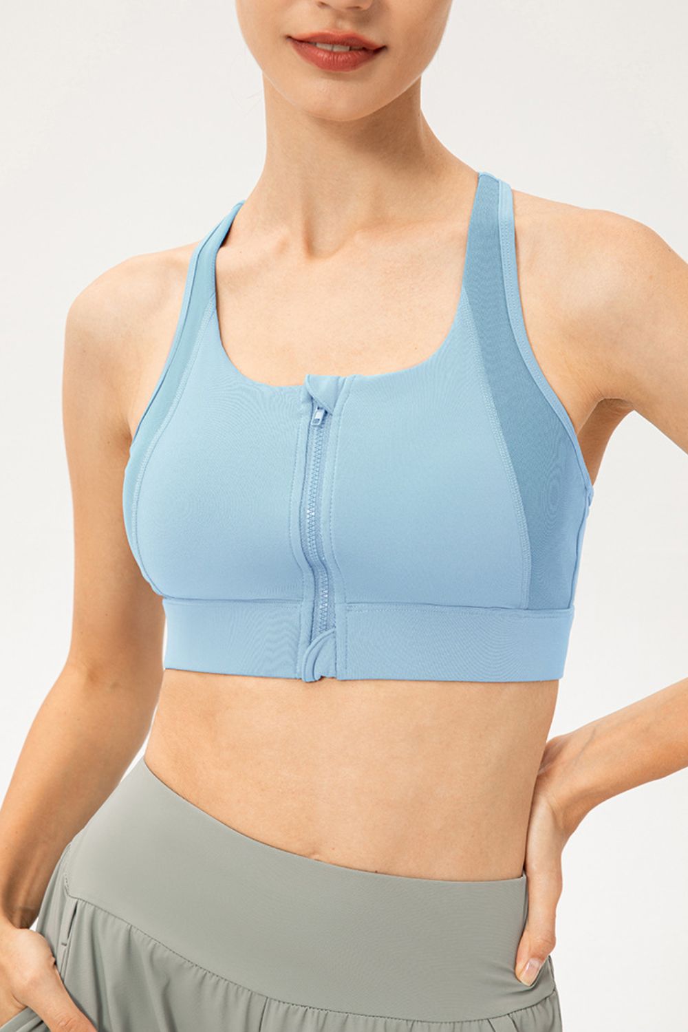 Zip-Up Round Neck Sports Bra Carauana Store