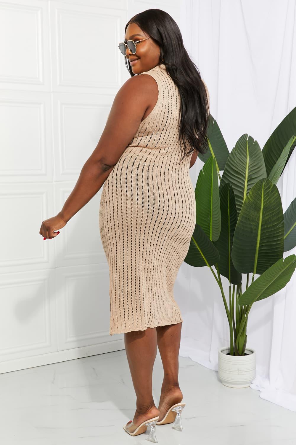 Openwork Johnny Collar Cover Up Dress Carauana Store