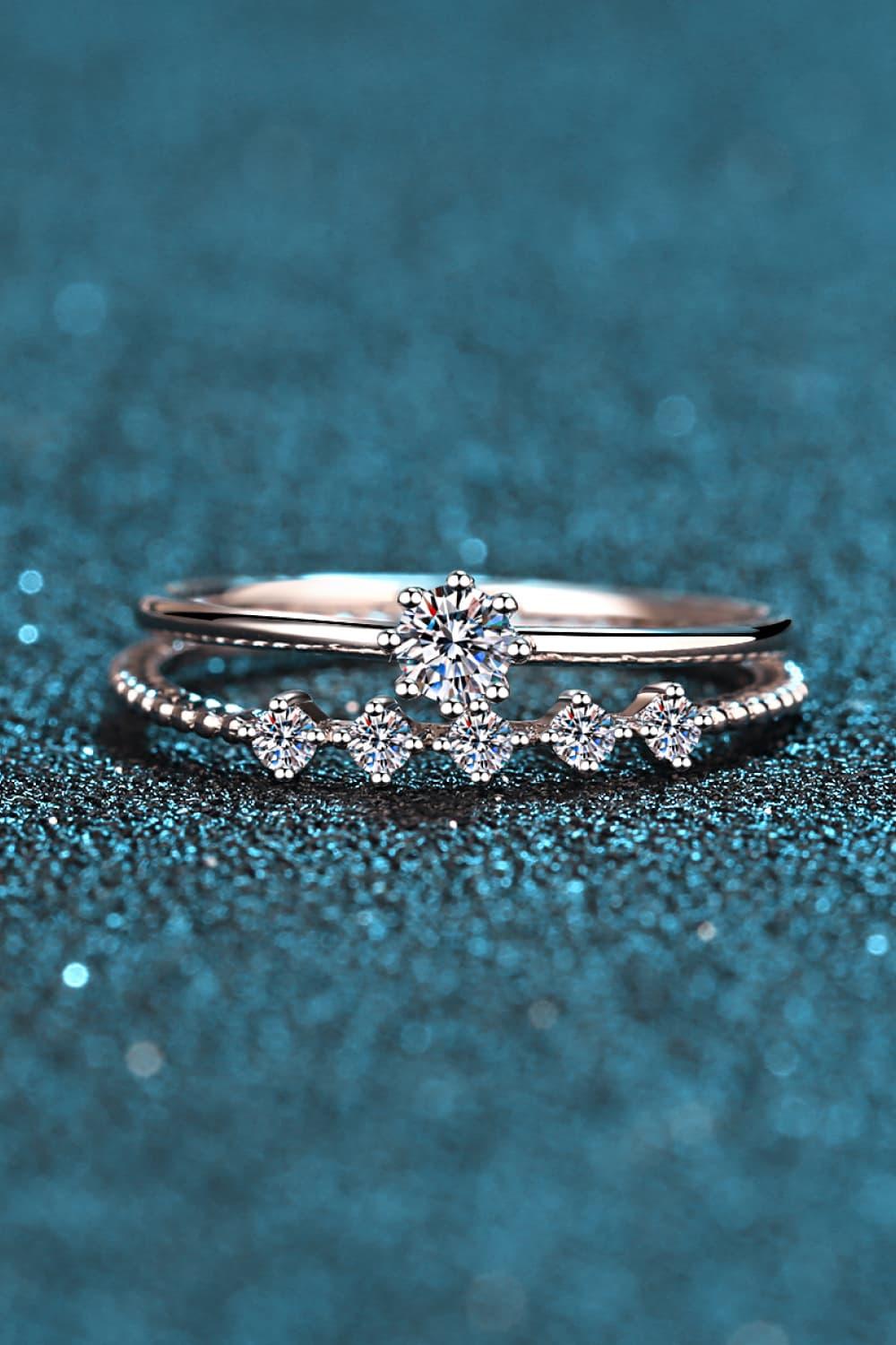 Moissanite 925 Sterling Silver Two-Piece Ring Set Carauana Store