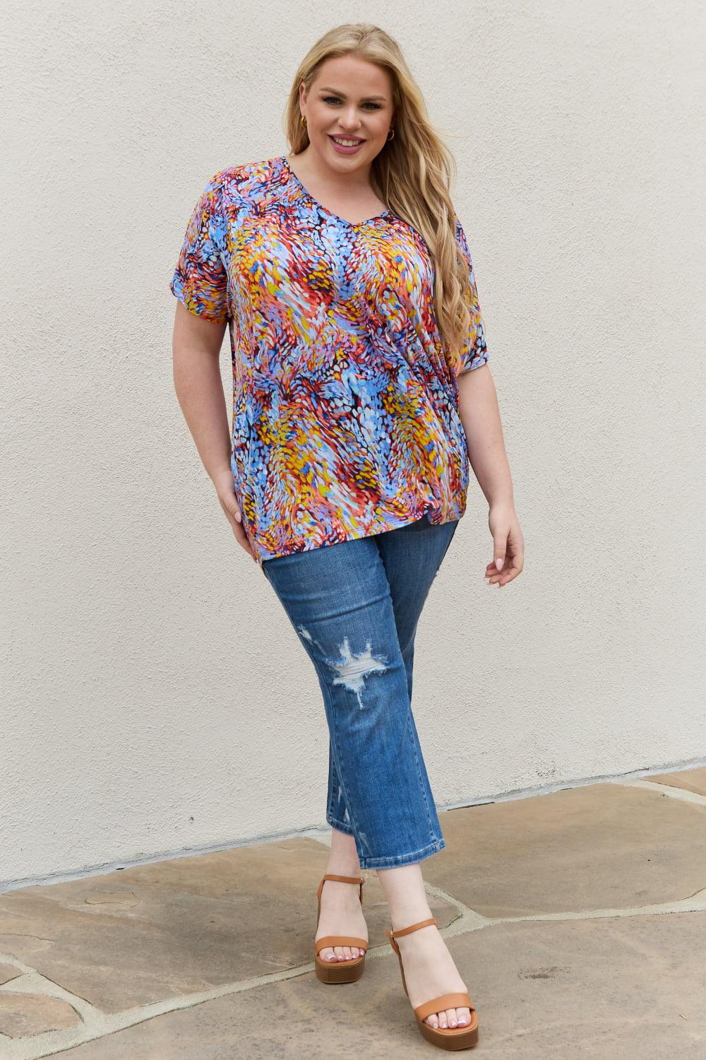 Be Stage Full Size Printed Dolman Flowy Top Carauana Store