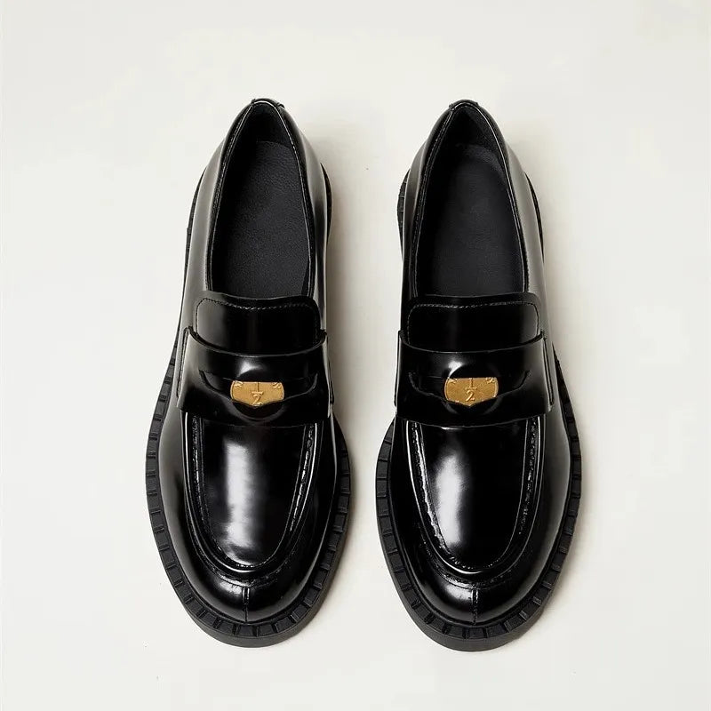 Round Toe Block Heel Loafers Carauana Store