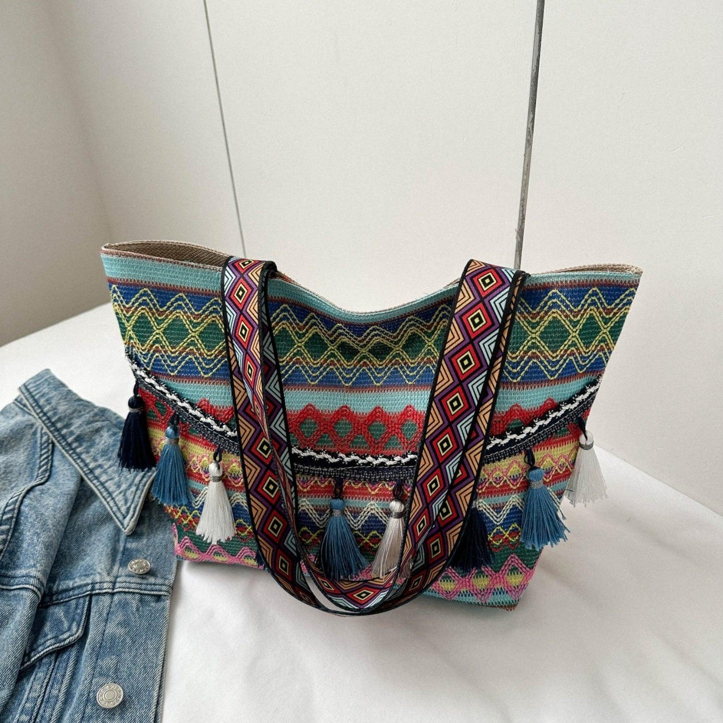 Printed Tassel Detail Tote Bag Carauana Store