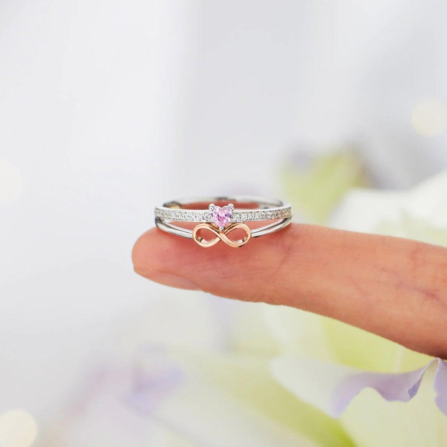 Heart Number 8 Zircon Double-Layered Ring Carauana Store