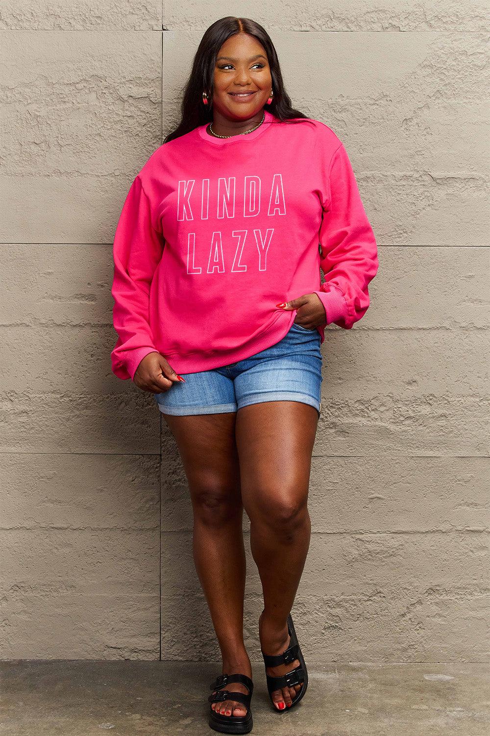 Simply Love Full Size KINDA LAZY Round Neck Sweatshirt Carauana Store