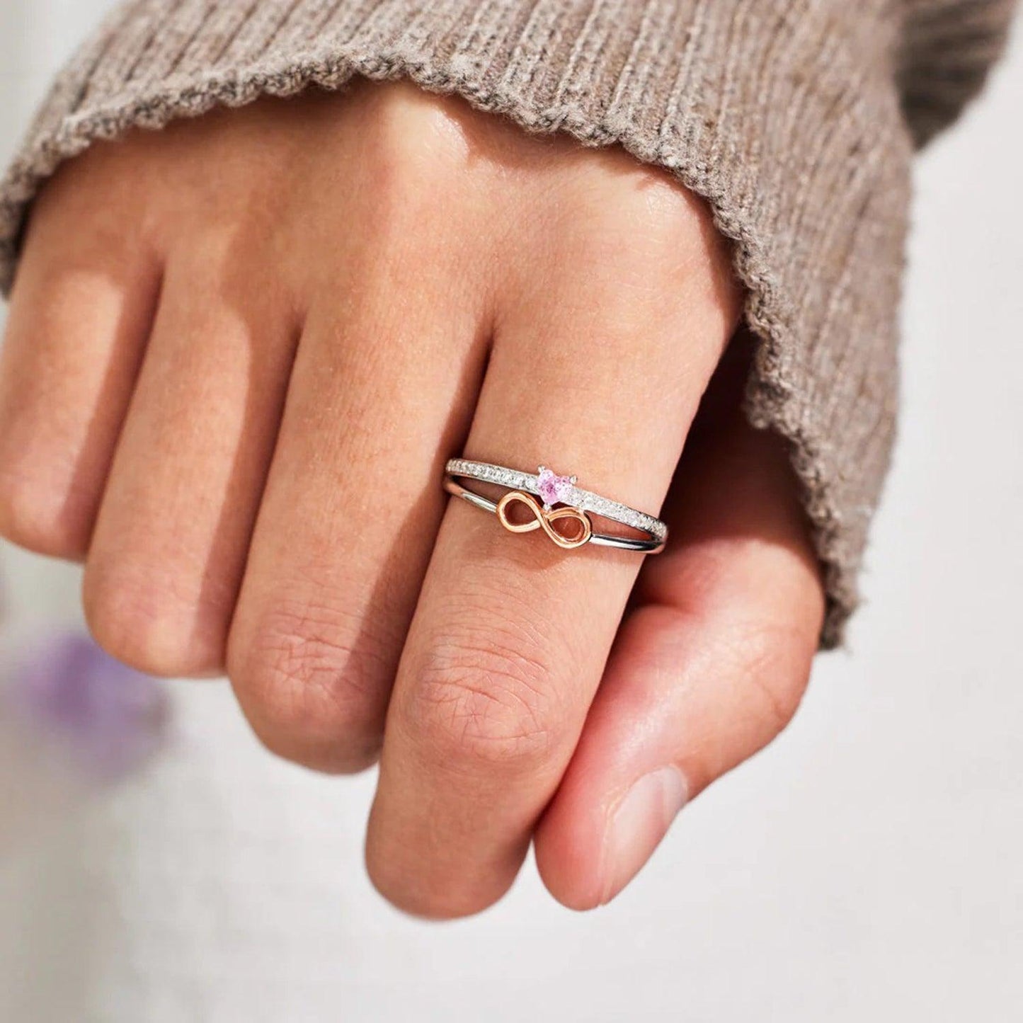Heart Number 8 Zircon Double-Layered Ring Carauana Store