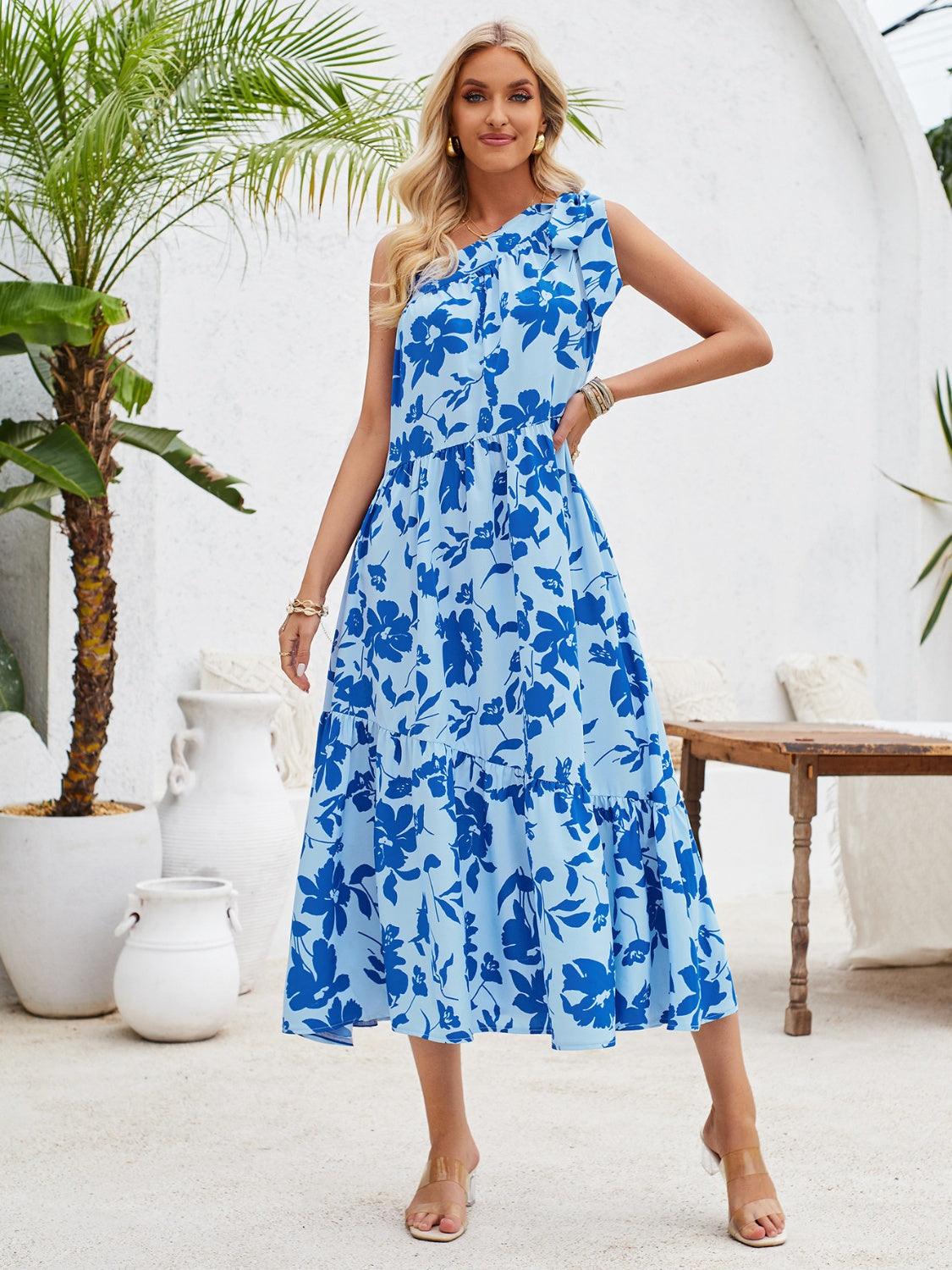 Tied One Shoulder Sleeveless Dress