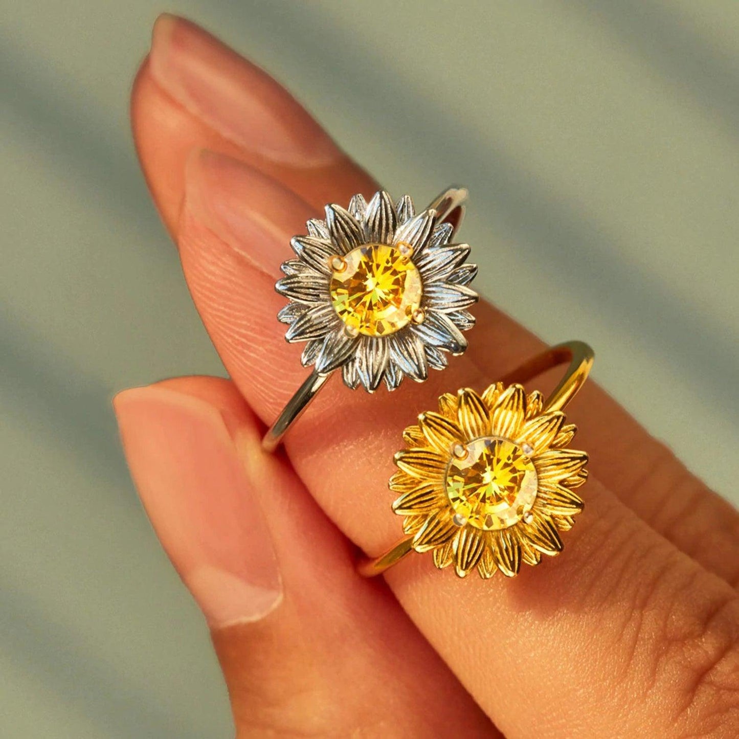 Sunflower Zircon 925 Sterling Silver Ring Carauana Store