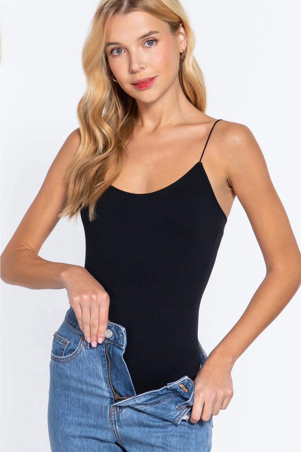 ACTIVE BASIC Ribbed Round Neck Seamless Cami Bodysuit Carauana Store