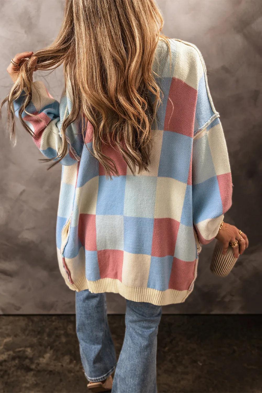 Color Block Open Front Long Sleeve Cardigan Carauana Store