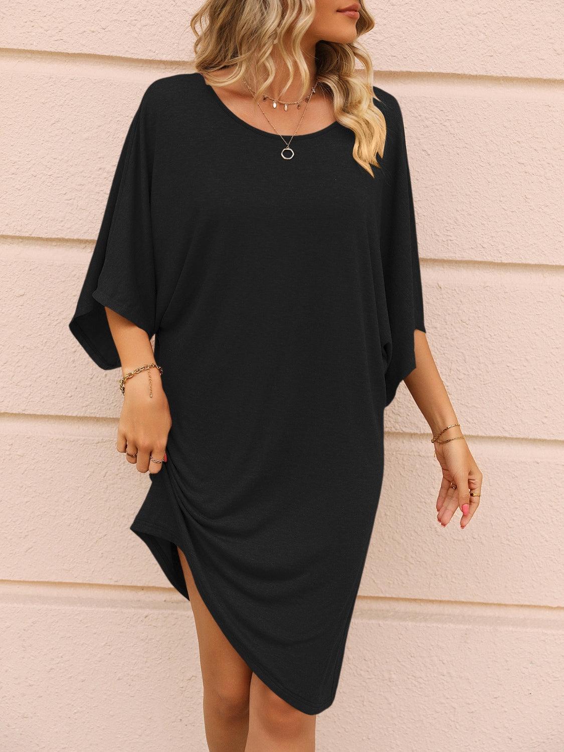 Round Neck Three-Quarter Sleeve Tee Dress Carauana Store