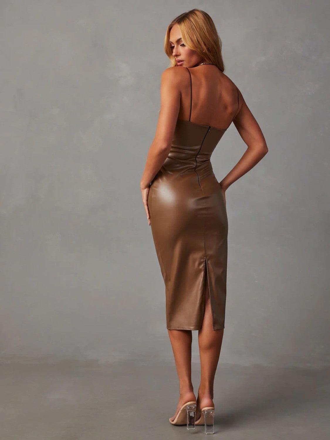 PU Slit Midi Dress Carauana Store