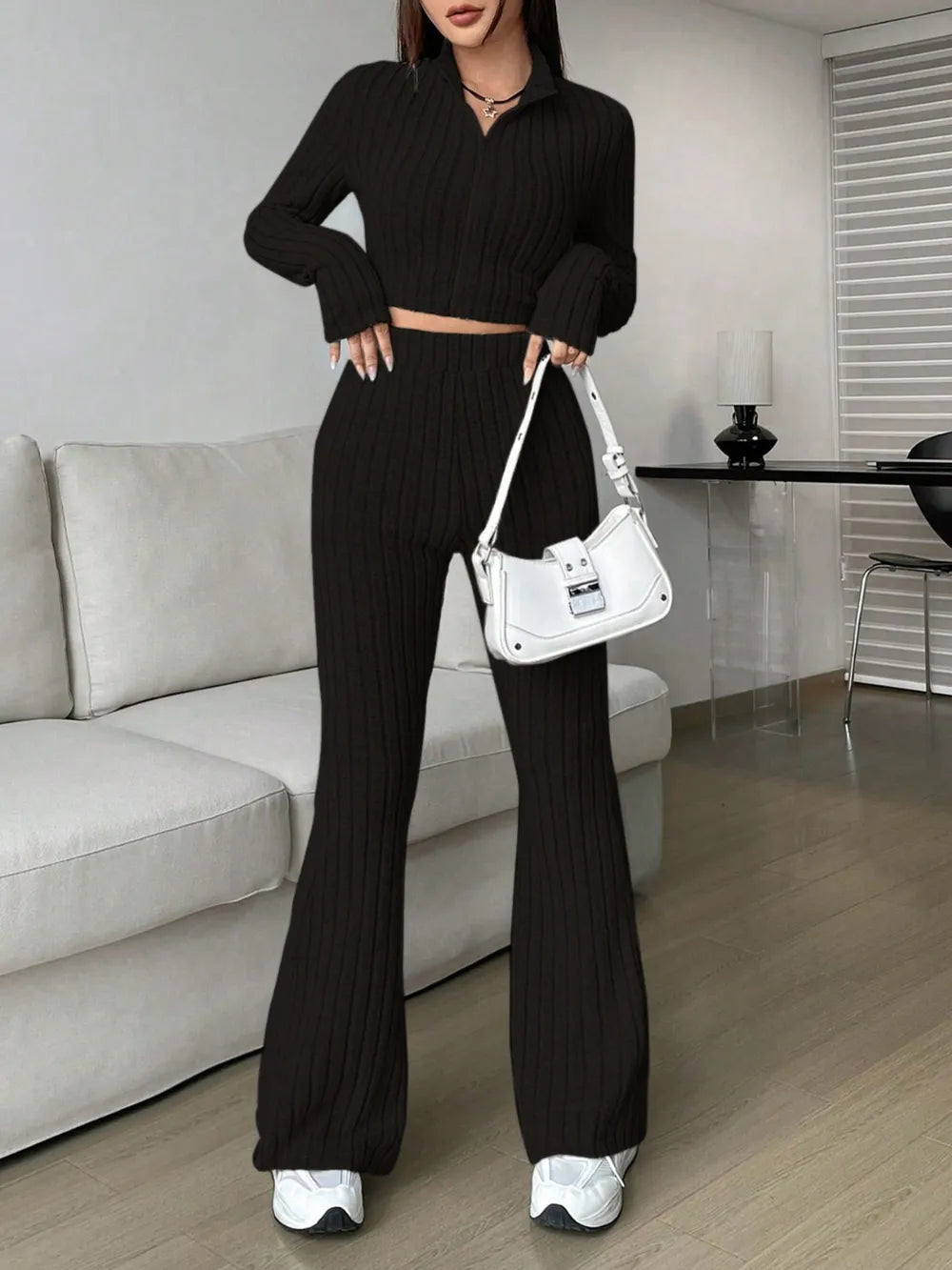 Honey Zip Up Long Sleeve Top and Pants Set Carauana Store