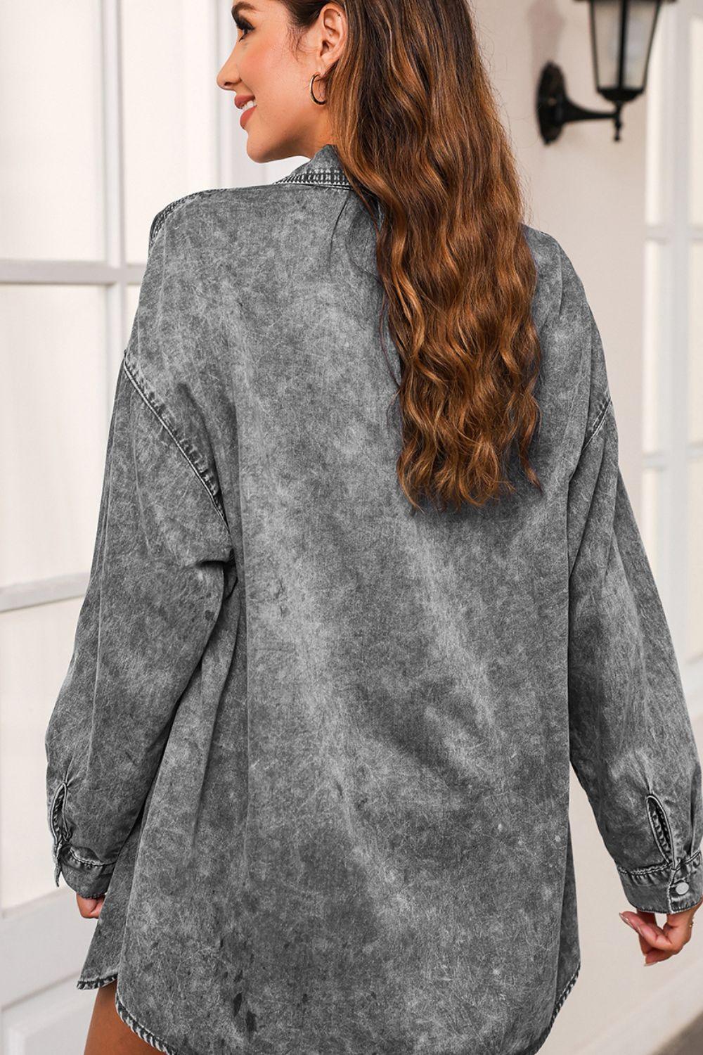 Button Up Dropped Shoulder Denim Top Carauana Store