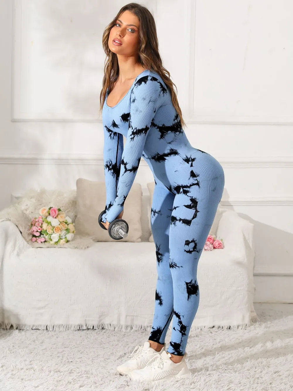 Scoop Neck Long Sleeve Active Jumpsuit Carauana Store