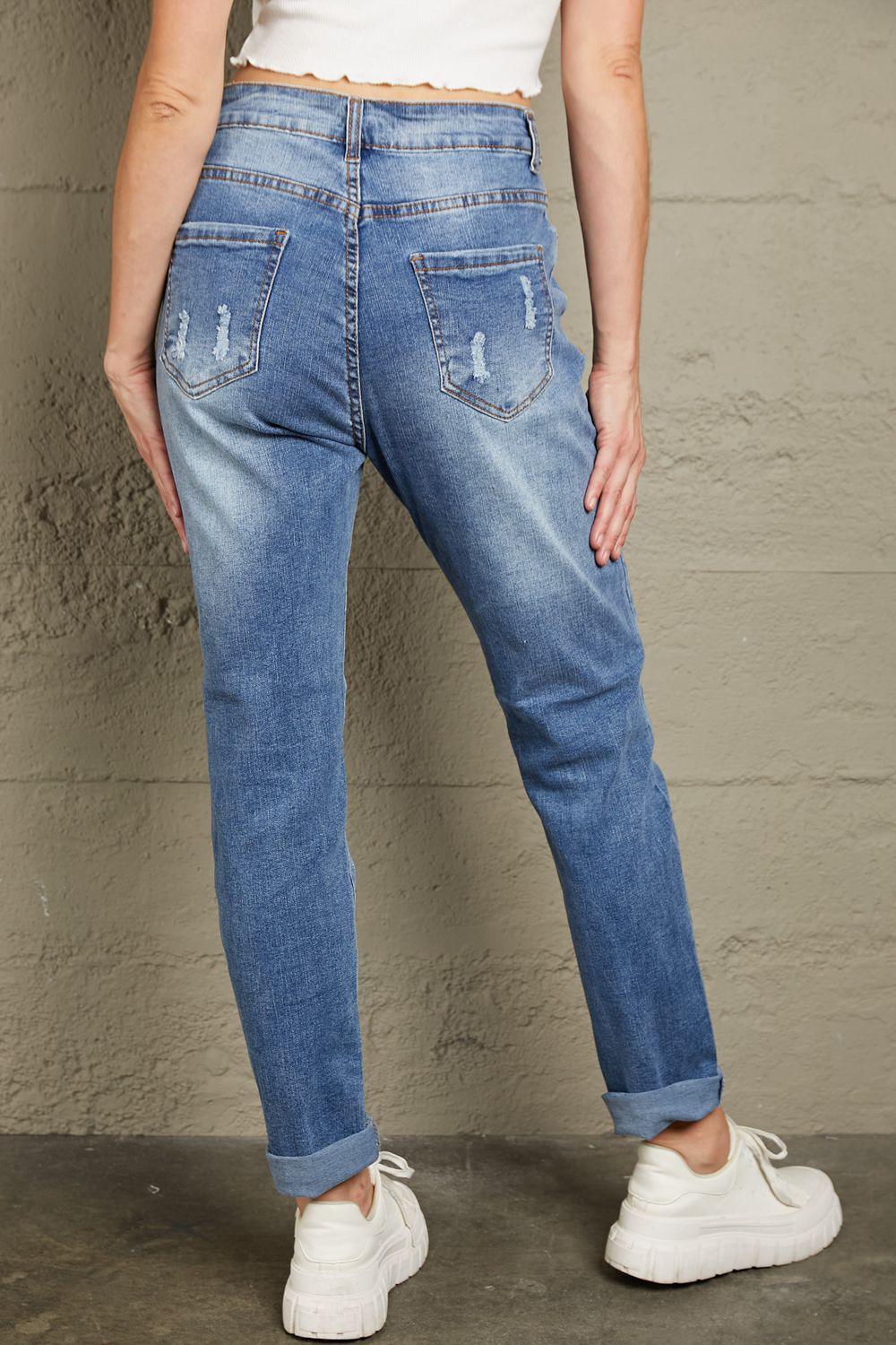 Baeful Printed Patch Distressed Boyfriend Jeans Carauana Store