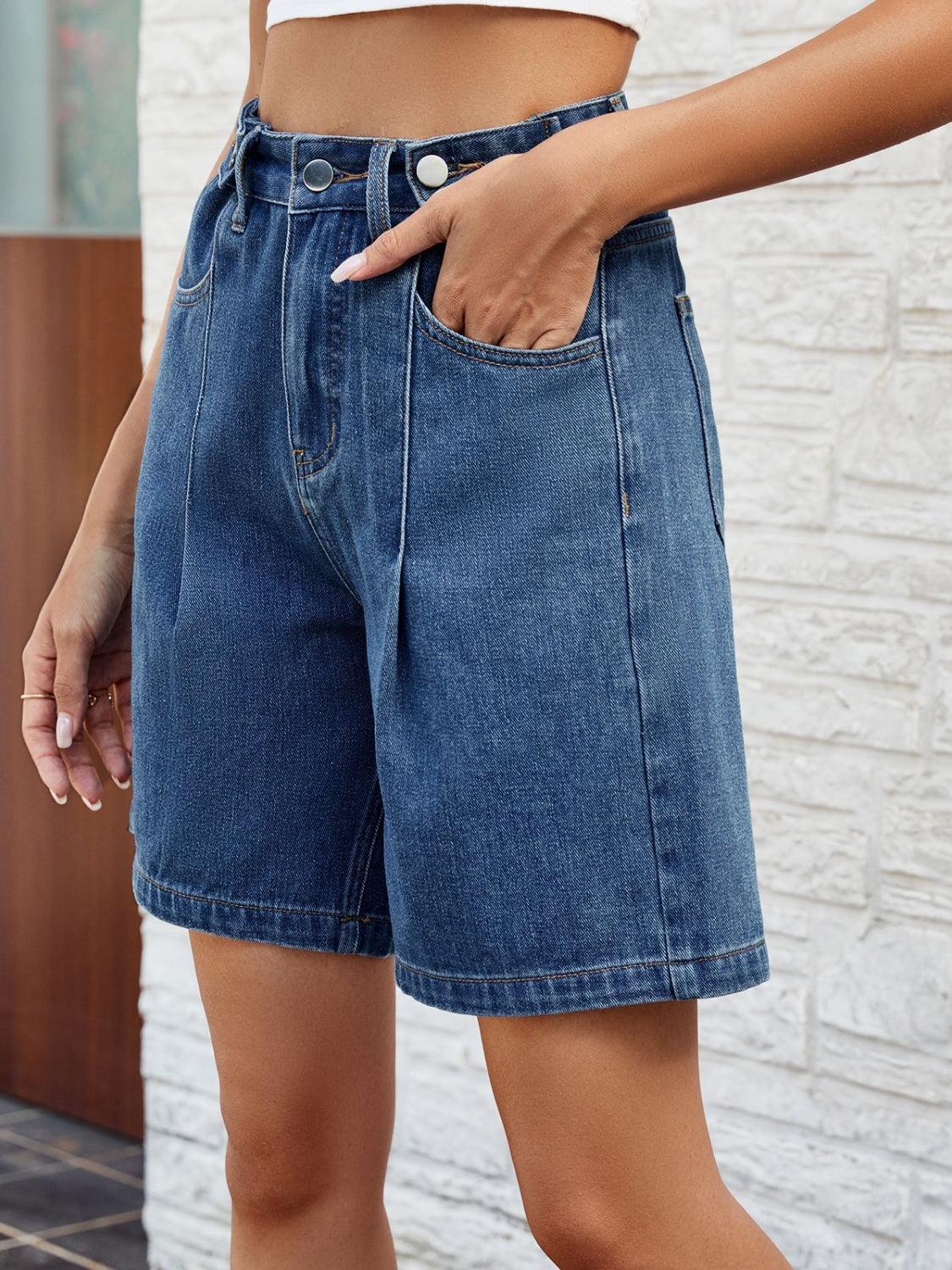 High Waist Denim Shorts with Pockets Carauana Store