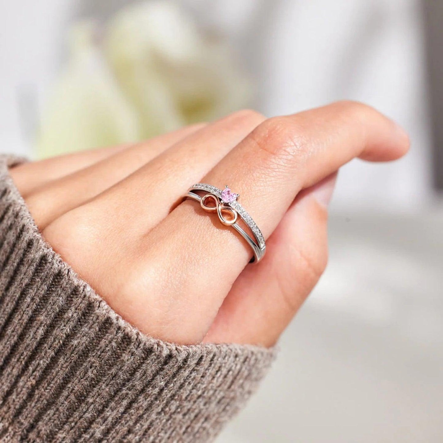 Heart Number 8 Zircon Double-Layered Ring Carauana Store