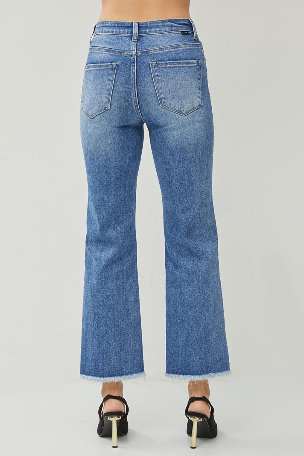 RISEN High Waist Raw Hem Slit Straight Jeans Carauana Store