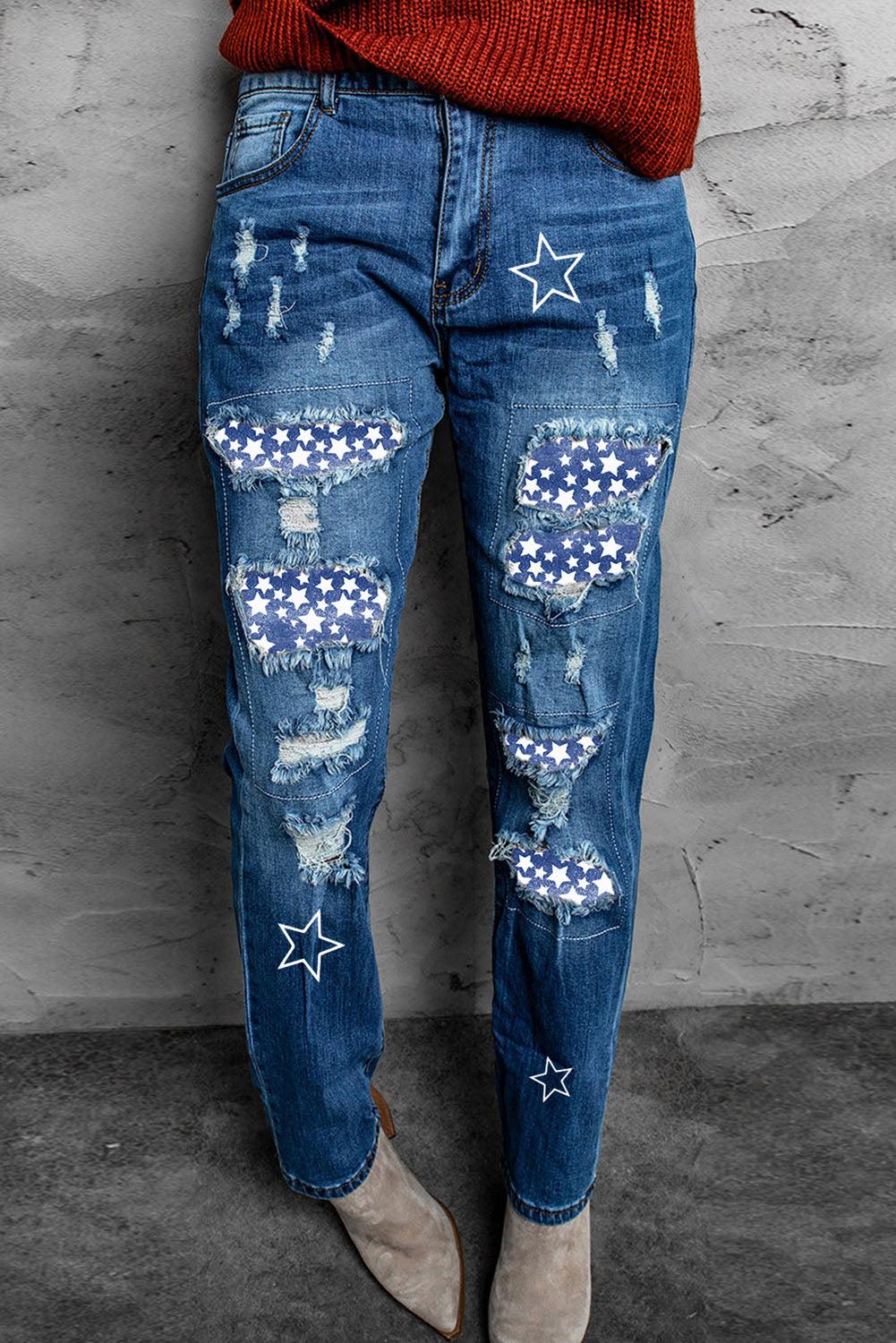 Baeful Printed Patch Distressed Boyfriend Jeans Carauana Store