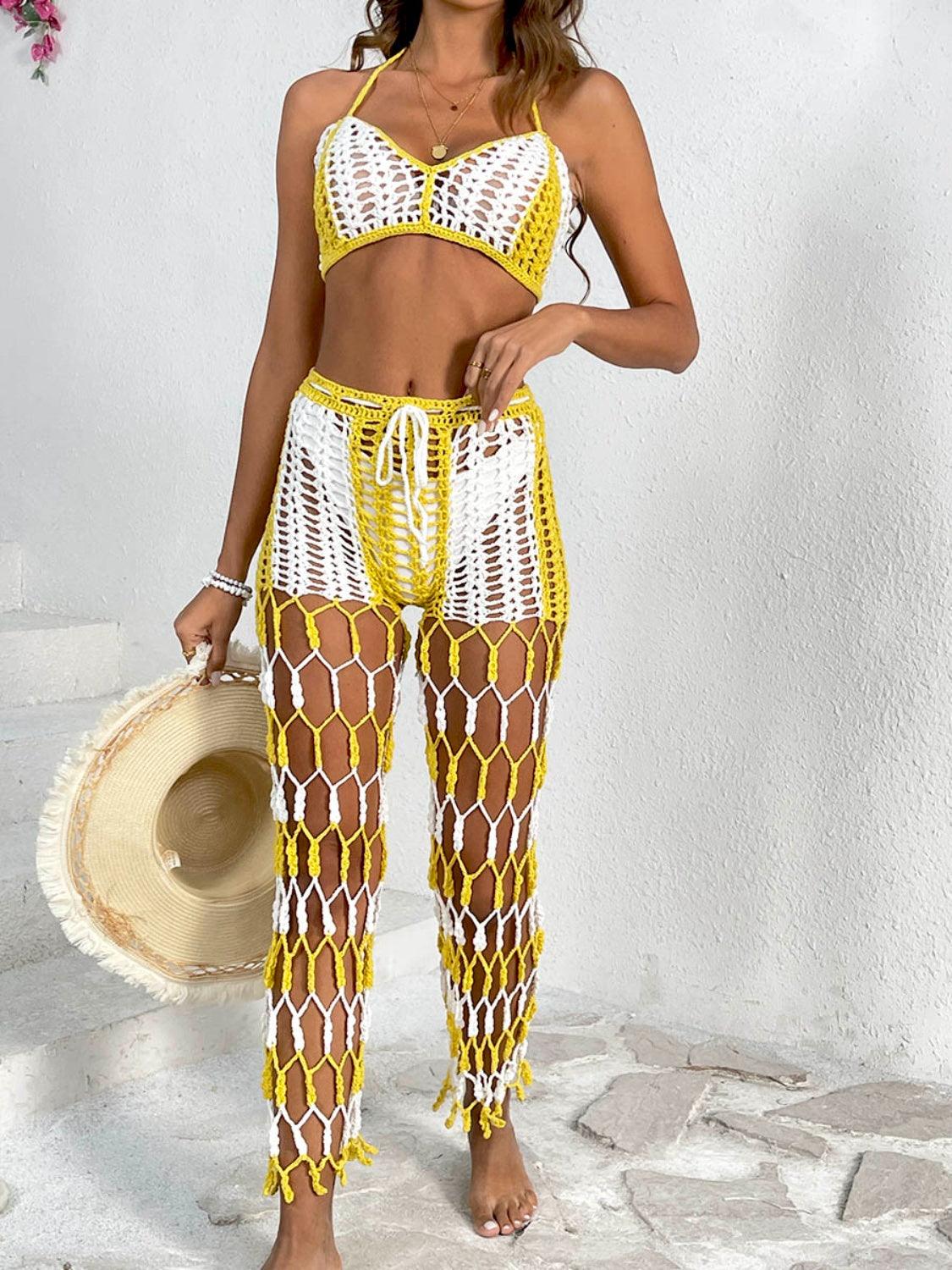 Cutout Halter Neck Top and Pants Two-Piece Swim Set Carauana Store