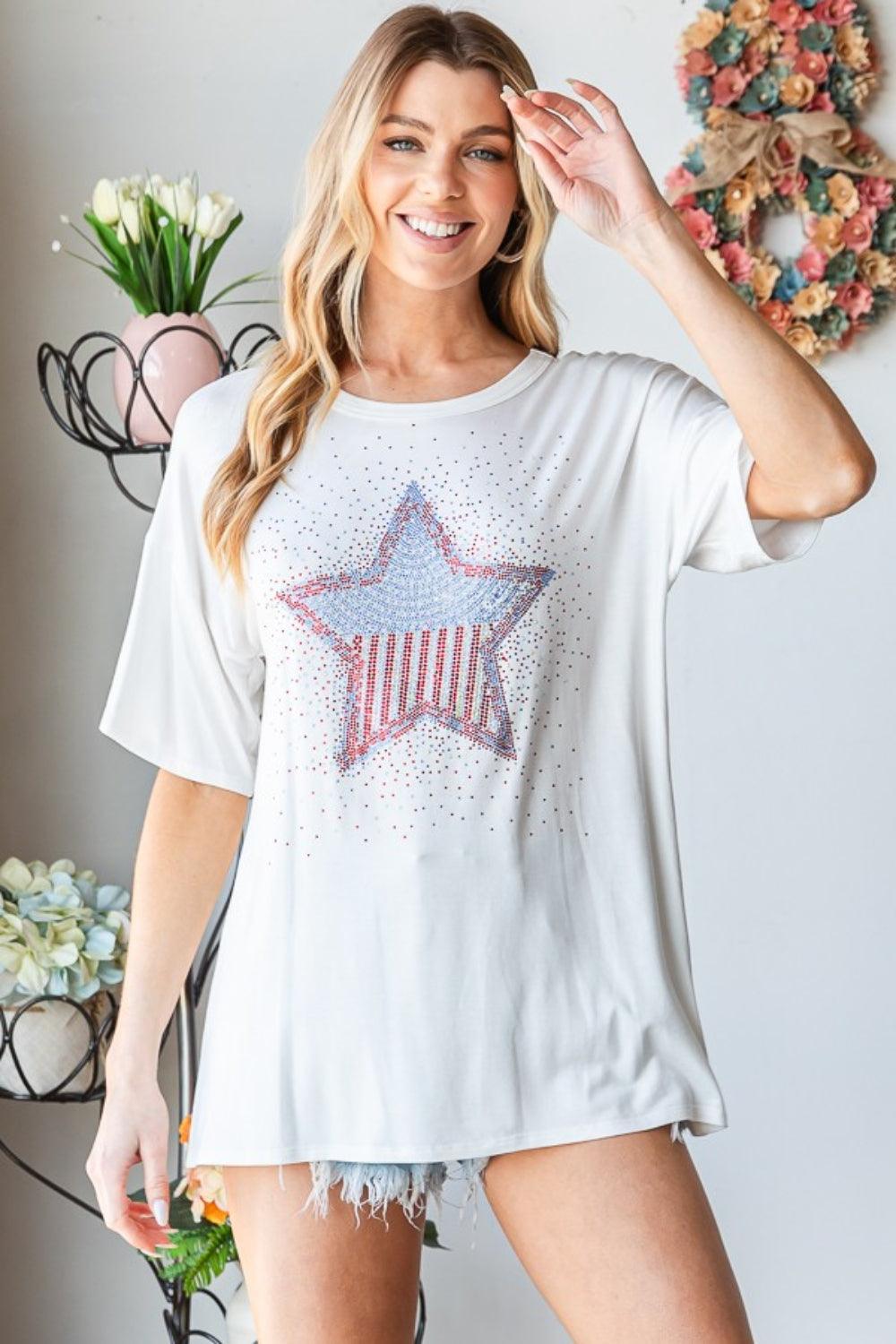 Heimish Full Size Star Patch Short Sleeve T-Shirt Carauana Store