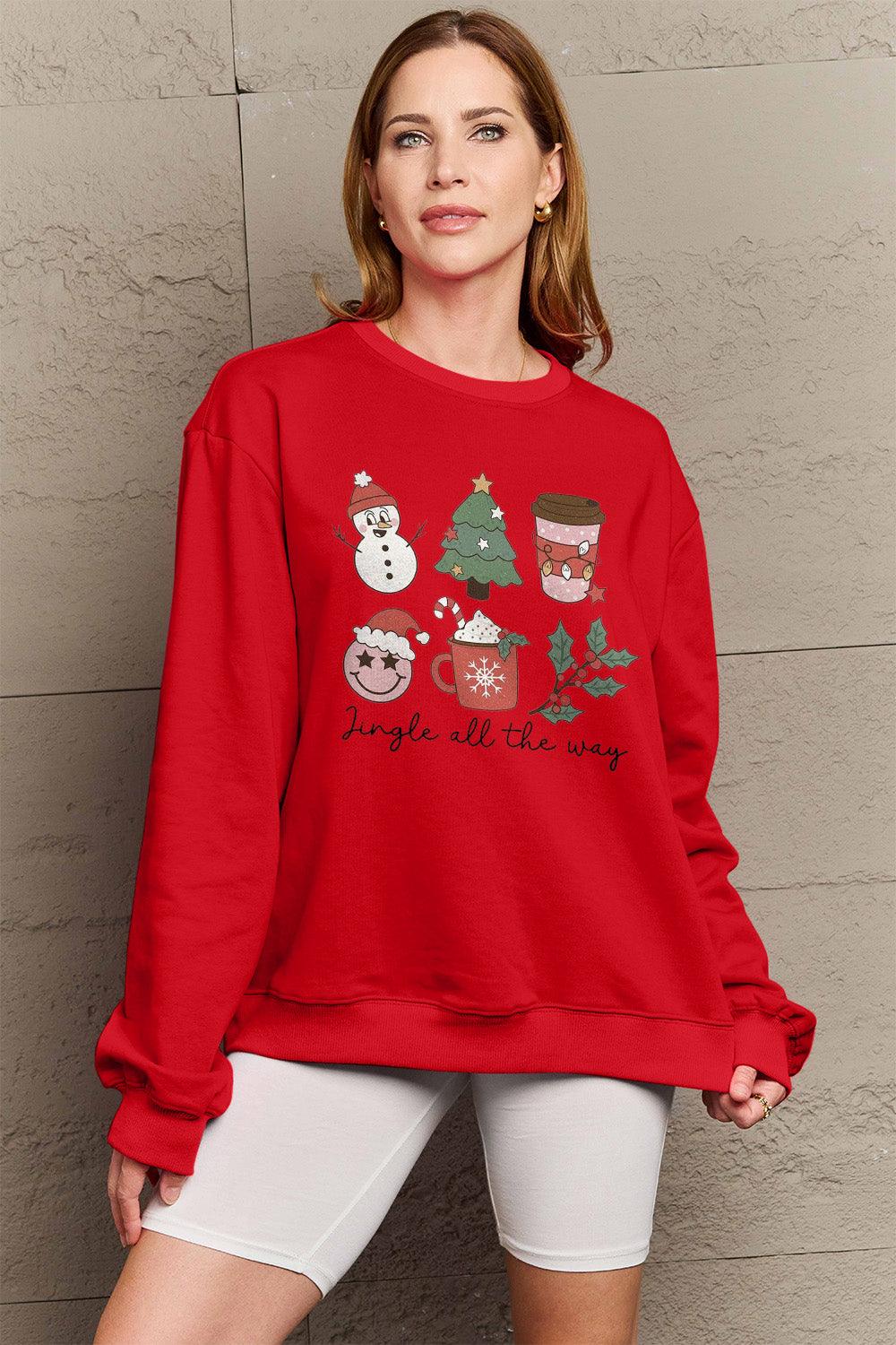 Simply Love Full Size JINGLE ALL THE WAY Long Sleeve Sweatshirt Carauana Store