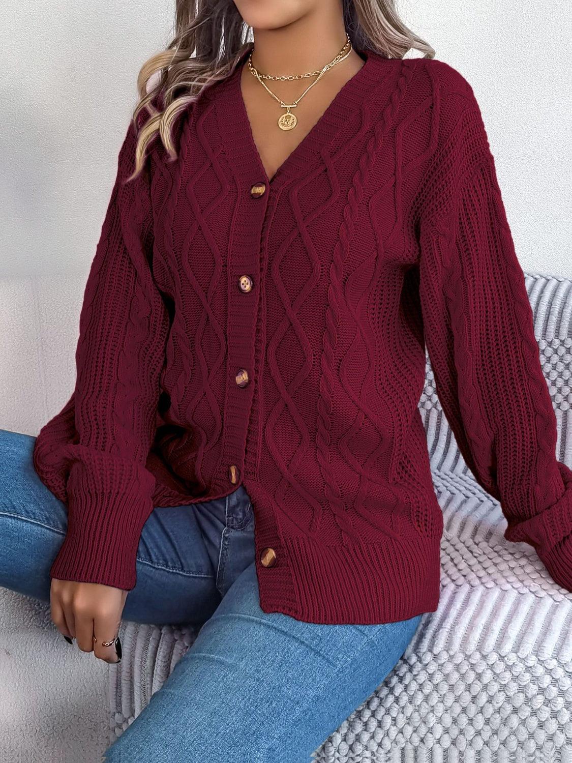 Cable-Knit Long Sleeve Cardigan Carauana Store
