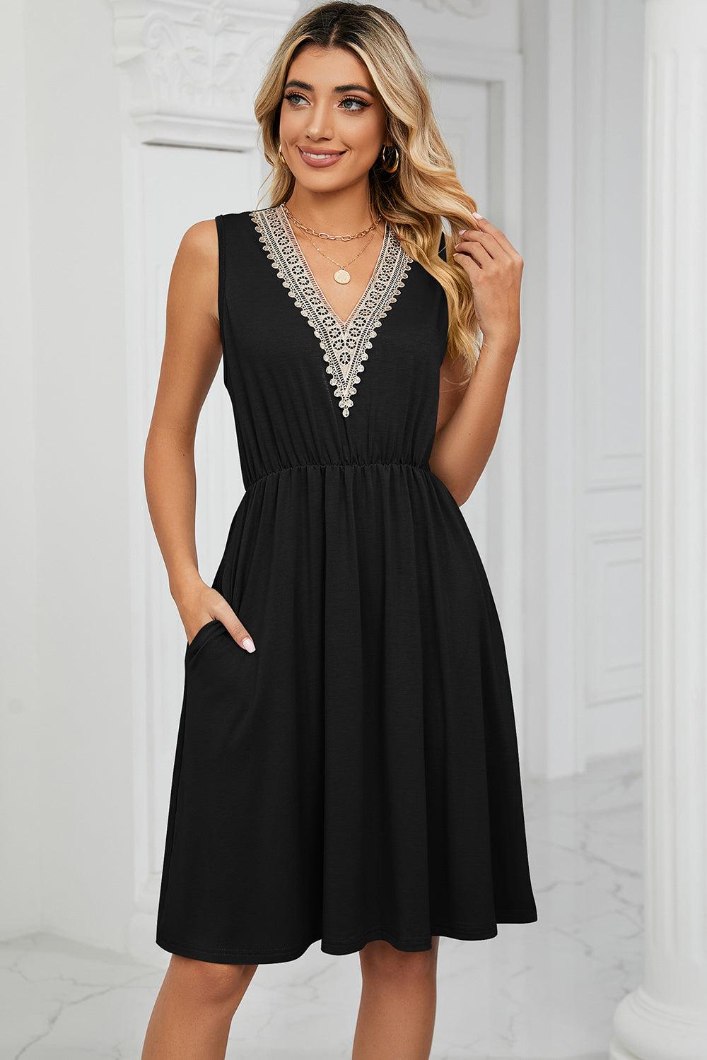 Pocketed V-Neck Wide Strap Dress Carauana Store