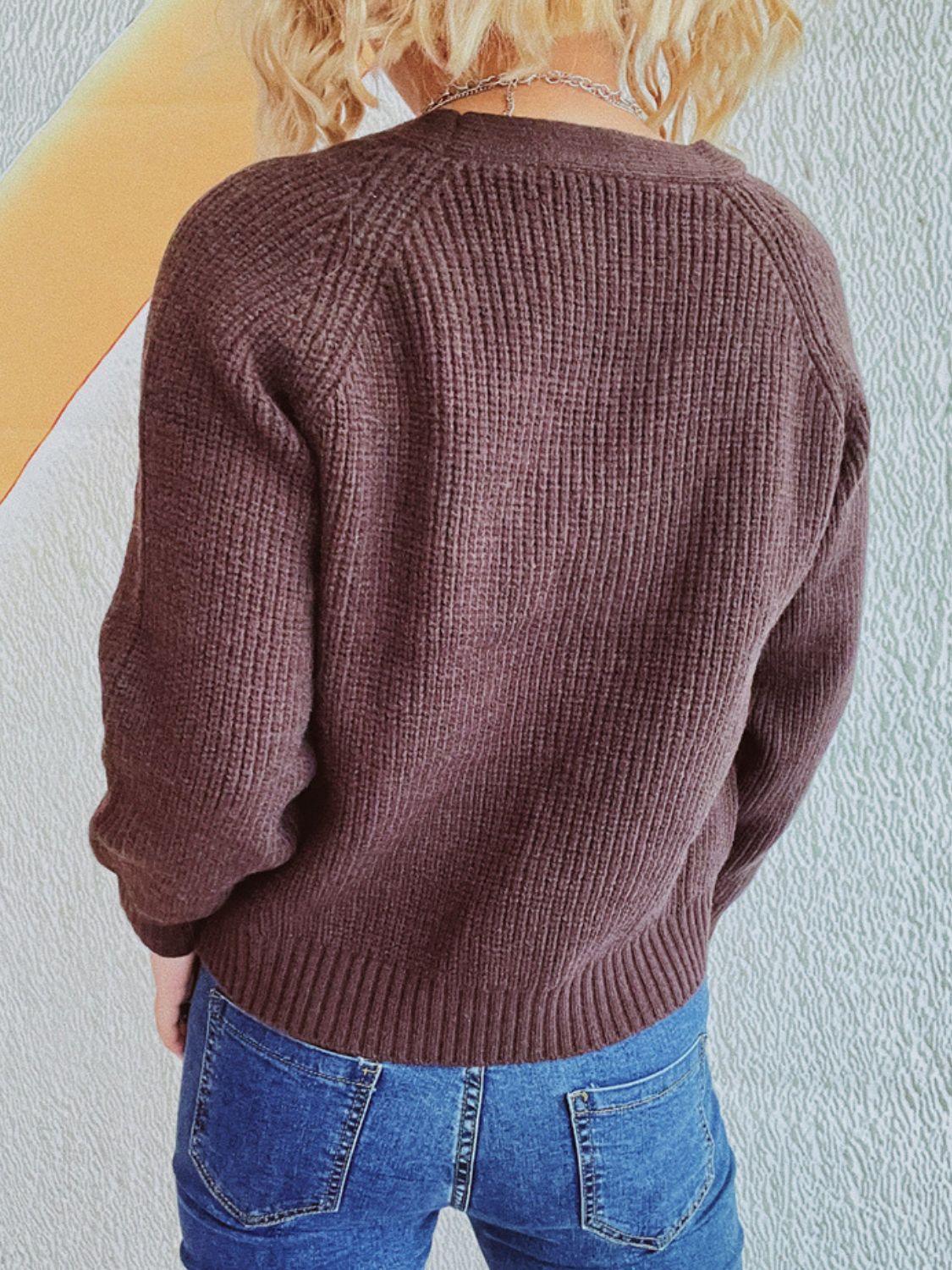 Cable-Knit V-Neck Button Down Long Sleeve Cardigan Carauana Store