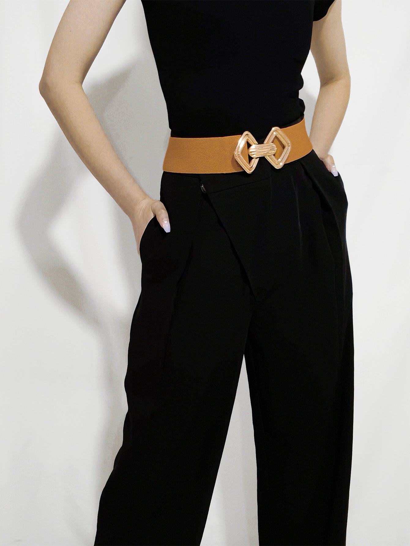 Geometric Buckle Elastic Wide Belt Carauana Store