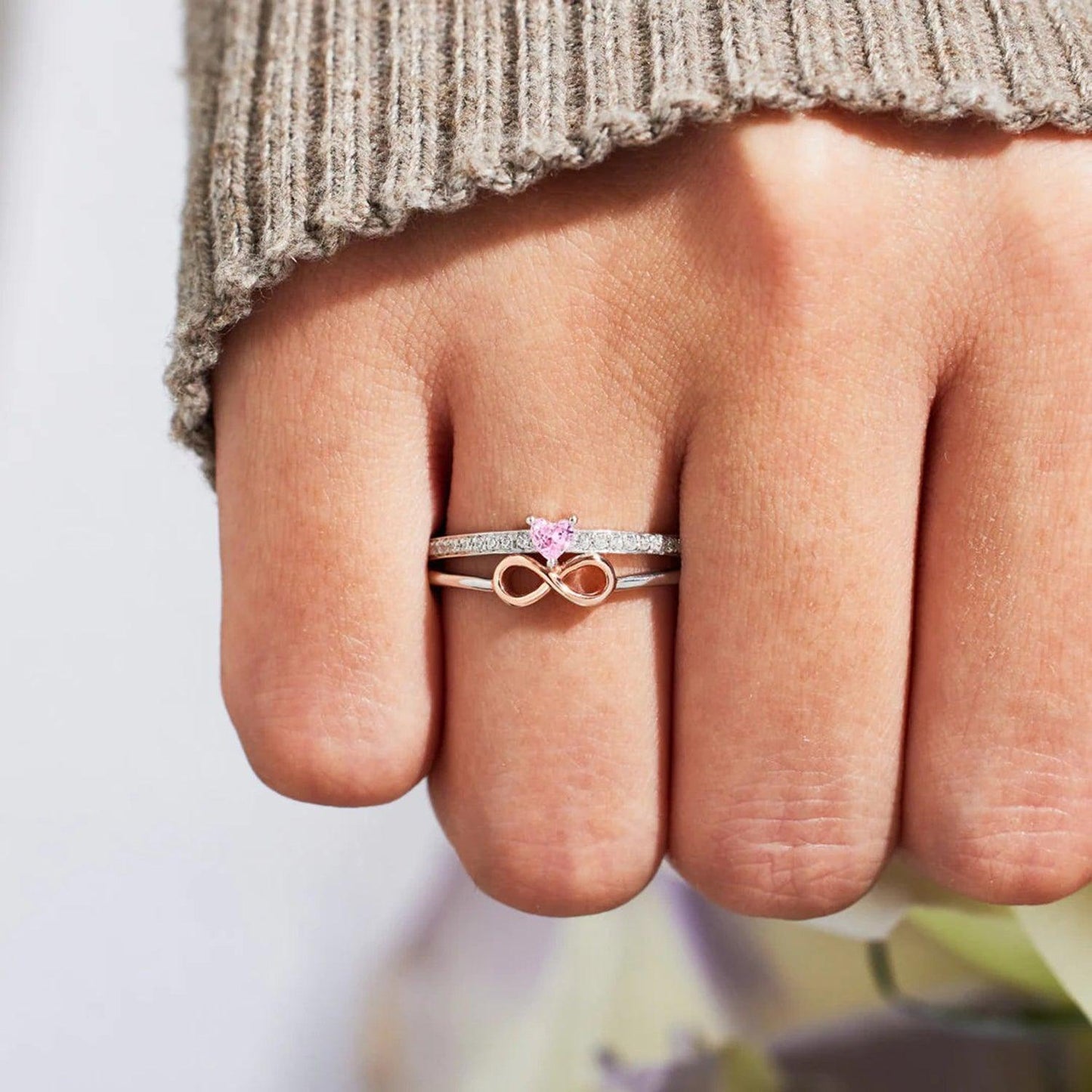 Heart Number 8 Zircon Double-Layered Ring Carauana Store